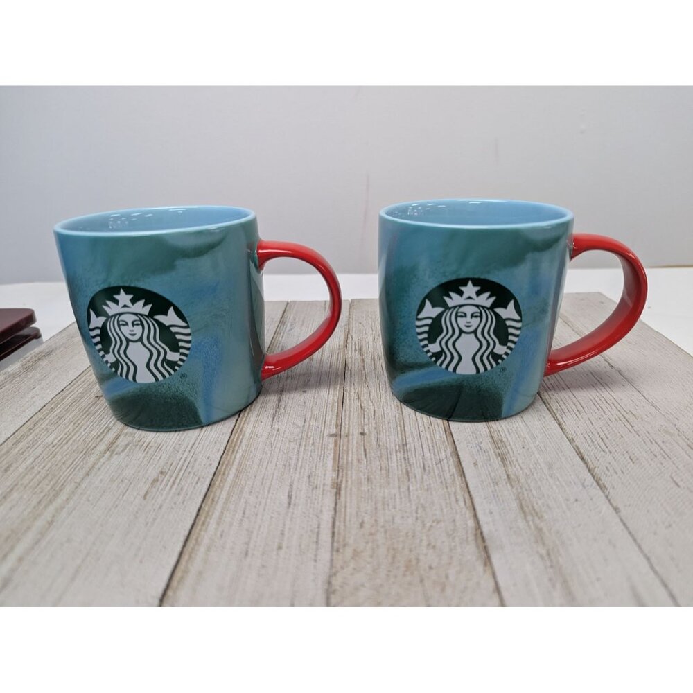 Starbucks Coffee Company 2024 Holiday Christmas Mugs Green Red Set of 2